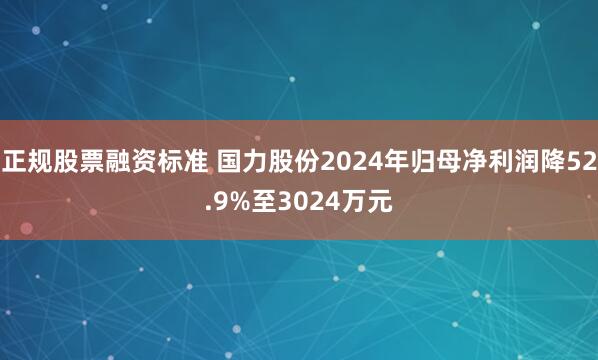 正规股票融资标准 国力股份2024年归母净利润降52.9%至3024万元