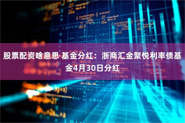 股票配资啥意思 基金分红：浙商汇金聚悦利率债基金4月30日分红