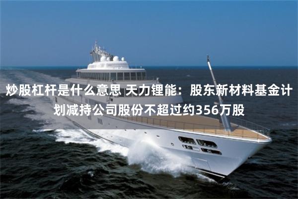 炒股杠杆是什么意思 天力锂能：股东新材料基金计划减持公司股份不超过约356万股